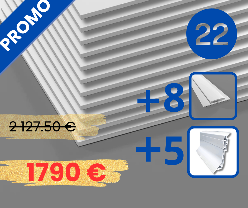 PROMO EXCEPTIONNELLE – LOT PVC HYGIÉNIQUE - 22 Plaques PVC Blanches 2mm 2440x1220mm