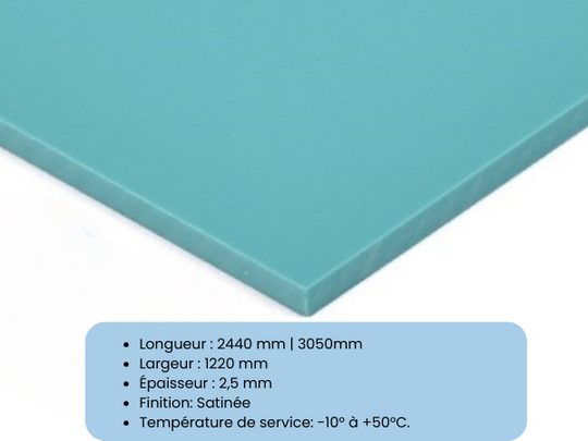 Plaque turquoise pour revêtement mural hygiénique - 2,5 mm